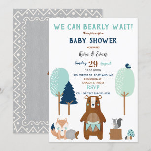 Invitation Animaux de la forêt de bois Ours Rustique Bleu Mar