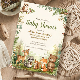 Invitation Animaux de la forêt de bois verdure Baby Shower