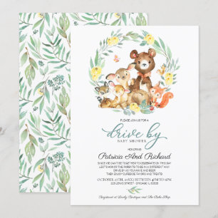 Invitation Animaux de la forêt Drive By Baby Shower Végétatio