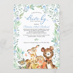 Invitation Animaux de la forêt Drive By Baby Shower Végétatio