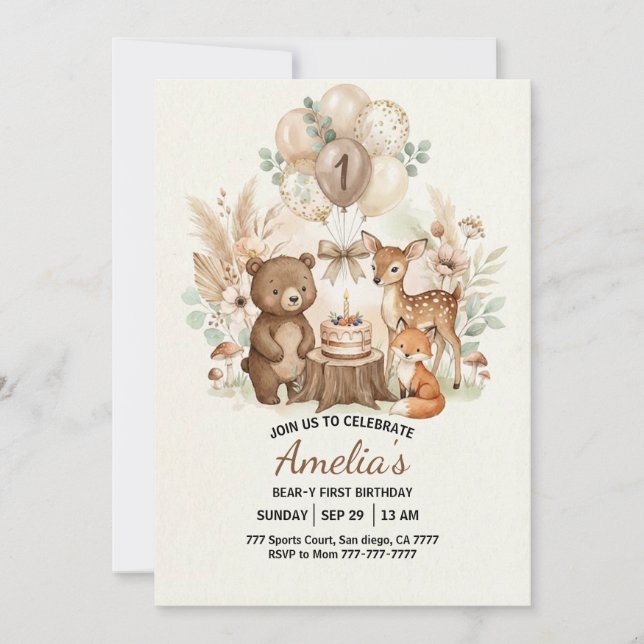 Invitation Animaux de la forêt et des bois Anniversaire Wild  (Devant)