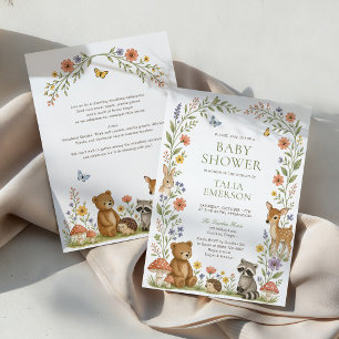 Invitation Animaux de la forêt Fête de naissance Fleur sauvag