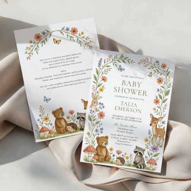 Invitation Animaux de la forêt Fête de naissance Fleur sauvag (Créateur téléchargé)