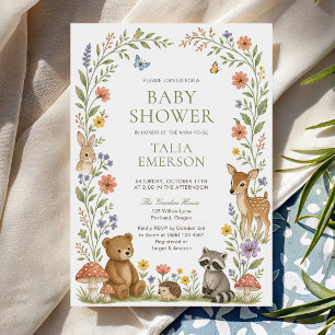 Invitation Animaux de la forêt Fête de naissance Fleur sauvag
