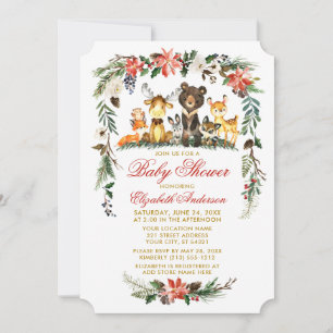 Invitation Animaux de la forêt Fête Rouge Or Baby Shower
