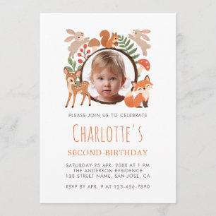Invitation Animaux de la forêt Fille mignonne Photo Deuxième