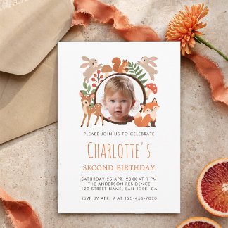 Invitation Animaux de la forêt Fille mignonne Photo Deuxième