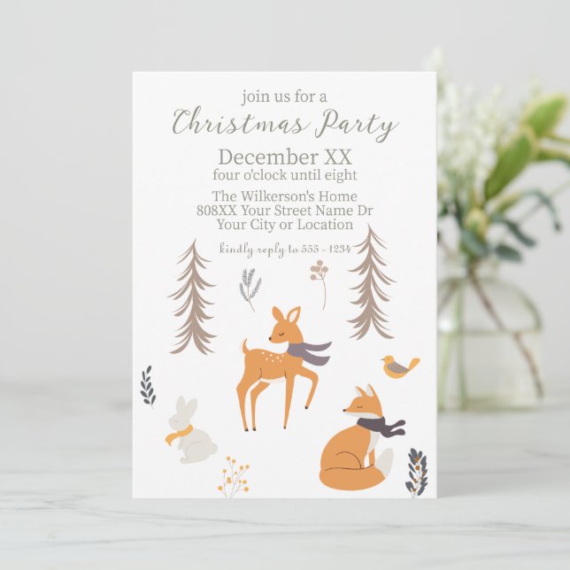 Invitation Animaux de la forêt hivernale Art populaire Noël (Debout devant)