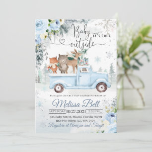 Invitation Animaux de la forêt hivernale Camion bleu Bébé enn