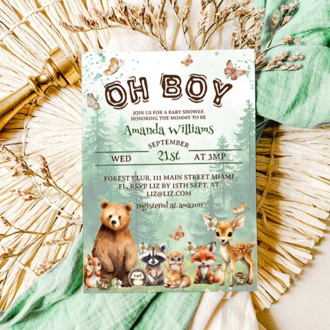 Invitation Animaux de la forêt Oh Boy Baby shower Bohème (Créateur téléchargé)