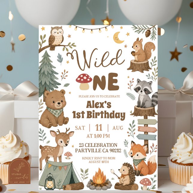 Invitation Animaux de la forêt Premier Anniversaire Garçon Sa (Créateur téléchargé)
