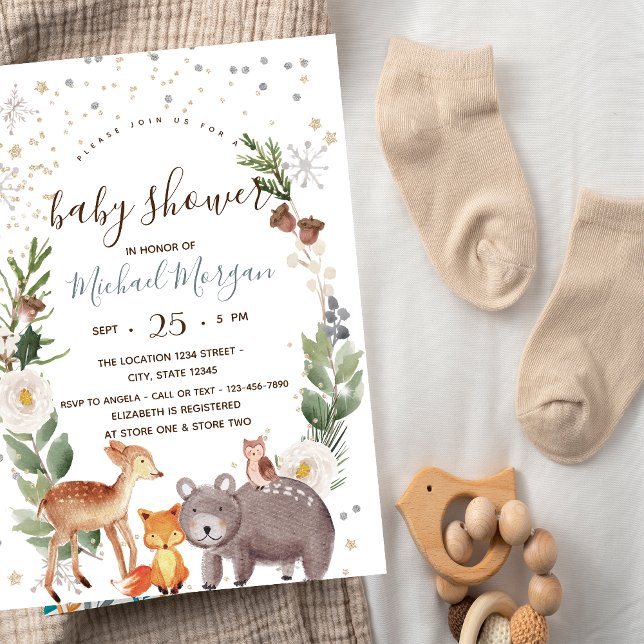 Invitation Animaux de la Forêt Rayures Baby Shower (Créateur téléchargé)