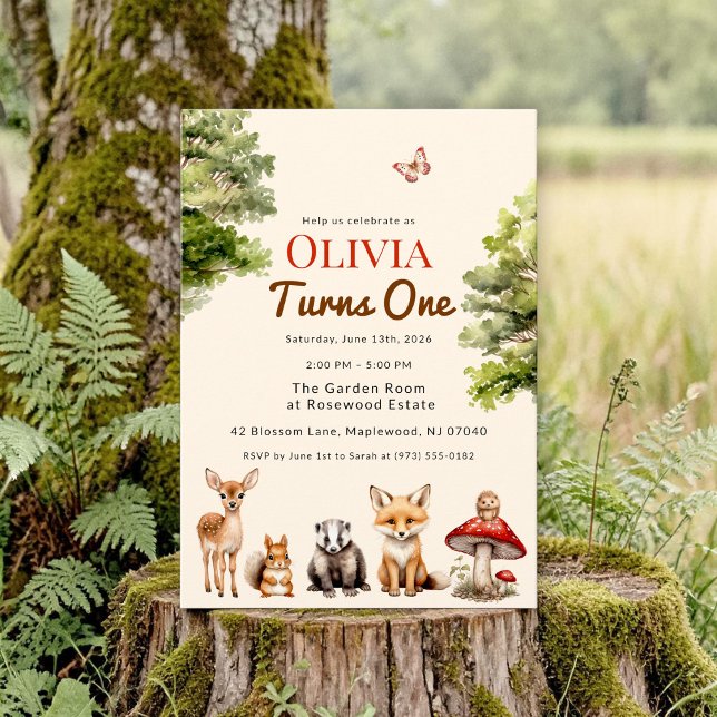 Invitation Animaux de la Forêt Rustique Moderne Premier Anniv (Créateur téléchargé)