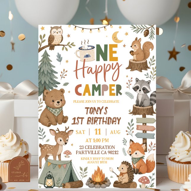 Invitation Animaux de la Forêt Un Joyeux Anniversaire de Camp (Créateur téléchargé)