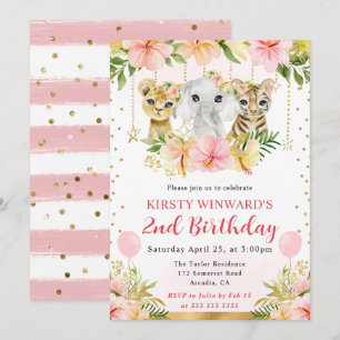 Invitation Animaux de la jungle florale à l'aquarelle pour l'