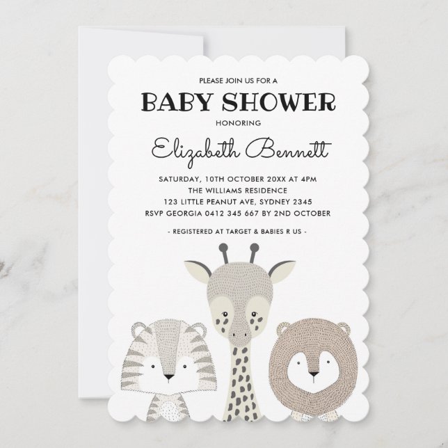 Invitation Animaux de la jungle moderne Safari Baby shower Gi (Devant)