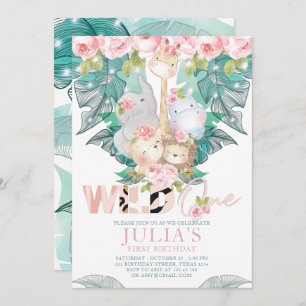 Invitation Animaux de la jungle Premier anniversaire mignonne