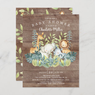 Invitation Animaux de la jungle rustique Baby shower neutre