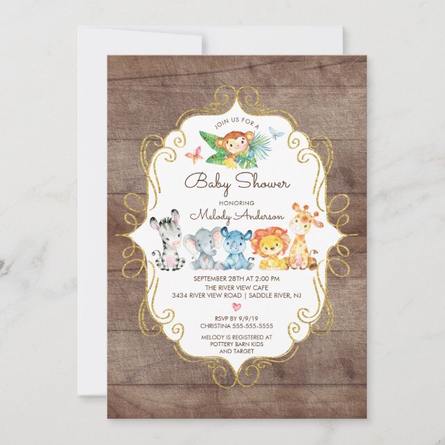 Invitation Animaux de la jungle rustique Baby shower neutre (Devant)