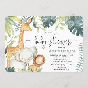 Invitation Animaux de la jungle safari couleur d'eau neutre