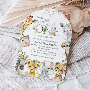Invitation Animaux de la jungle, Safari, Fleurs, Baby shower