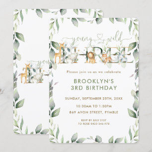 Invitation Animaux de la jungle Verdure Jeune sauvage et troi