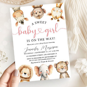 Invitation Animaux de la savane Fille Baby Shower Jungle Trop