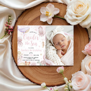 Invitation Animaux de mer pastel Photo 1er anniversaire