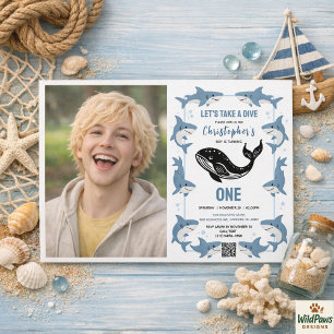 Invitation Animaux de Mer Requin 1er Anniversaire Sous l'Oc