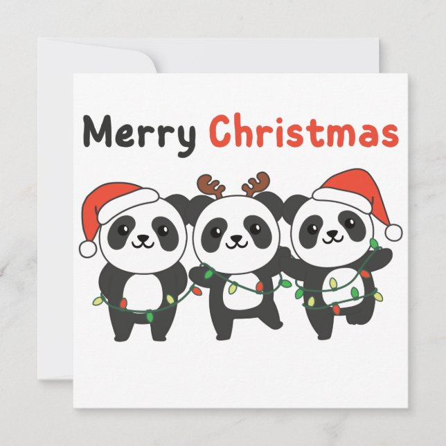 Invitation Animaux de Noël Pandas Panda Joyeux Noël Invitatio (Devant)