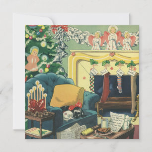 Invitation Animaux de Noël Vintage dans le Salon