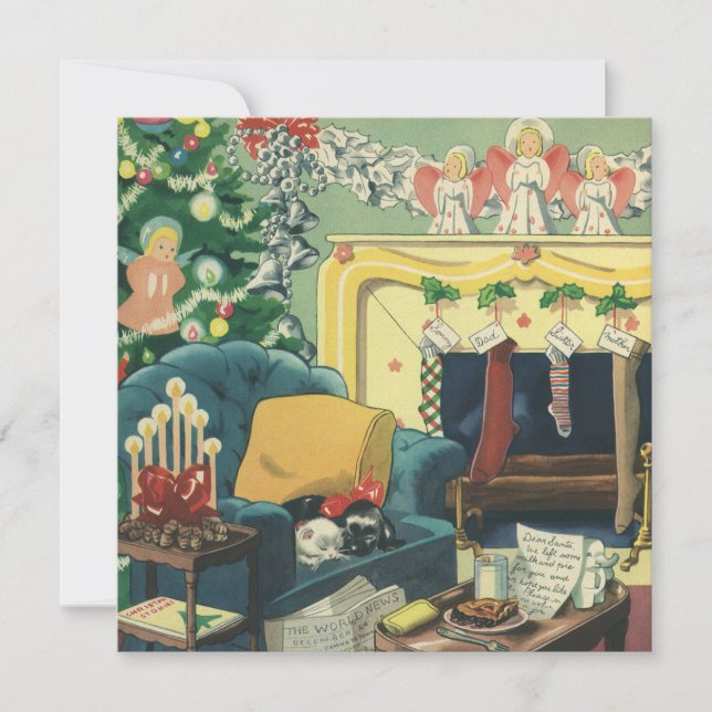 Invitation Animaux de Noël Vintage dans le Salon (Devant)
