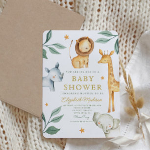 Invitation Animaux de safari à l'aquarelle Baby Shower