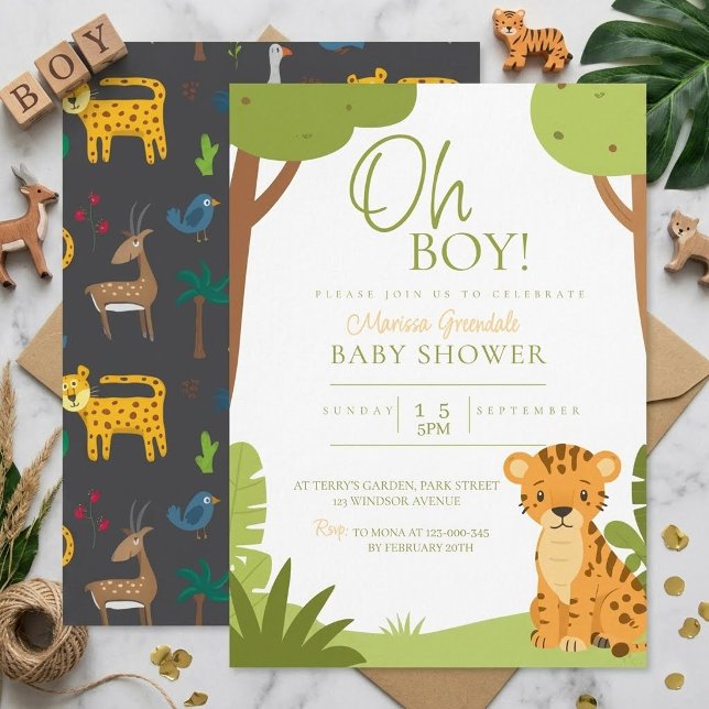 Invitation Animaux de safari à l'aquarelle Oh Boy Douche  (Créateur téléchargé)