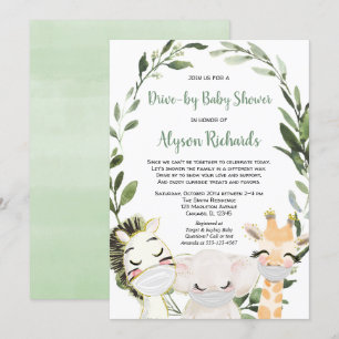 Invitation Animaux de safari baby shower avec masques