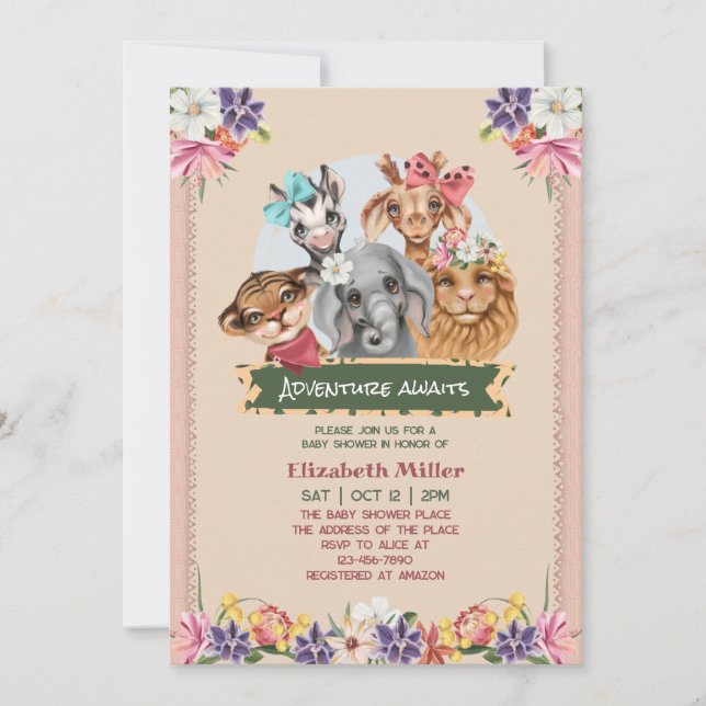 Invitation Animaux De Safari Baby shower Cute (Devant)