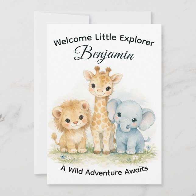 Invitation Animaux de Safari Bébé Garçon Aventure Douche      (Devant)