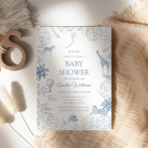 Invitation Animaux de Safari Bleu Élégant Baby Shower Jungle