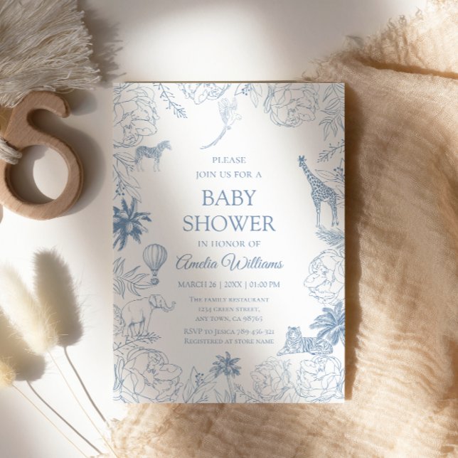 Invitation Animaux de Safari Bleu Élégant Baby Shower Jungle (Créateur téléchargé)