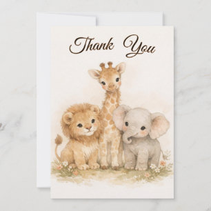 Invitation Animaux de safari Boho Lion Girafe Éléphant Neutre
