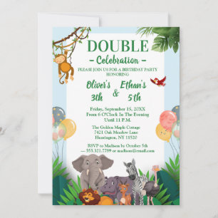 Invitation Animaux de Safari Colorés Anniversaire Commun Enfa