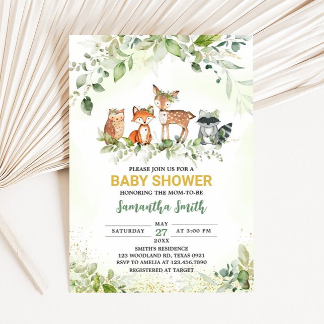 Invitation Animaux de Safari Fête Botanique pour Bébé  (Greenery Safari Animals Baby Shower Invitaiton)