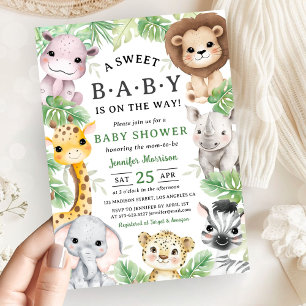 Invitation Animaux de Safari Fête de Naissance Genre Neutre J