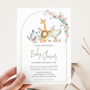 Invitation Animaux de Safari Fleurs Baby Shower 