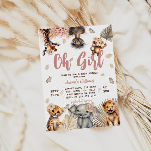 Invitation Animaux de Safari Floral Fille Baby Shower