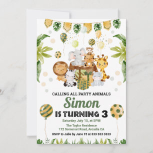 Invitation Animaux de safari jungle aquarelle anniversaire en