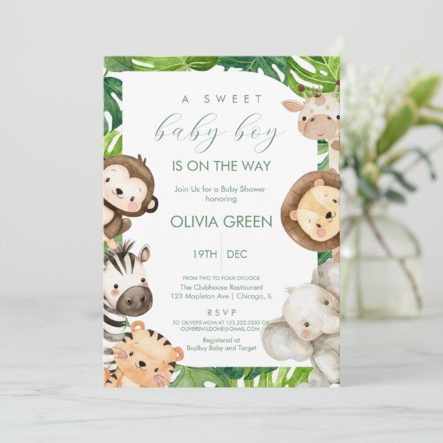 Invitation Animaux de Safari Jungle Fête de Naissance Garçon  (Debout devant)