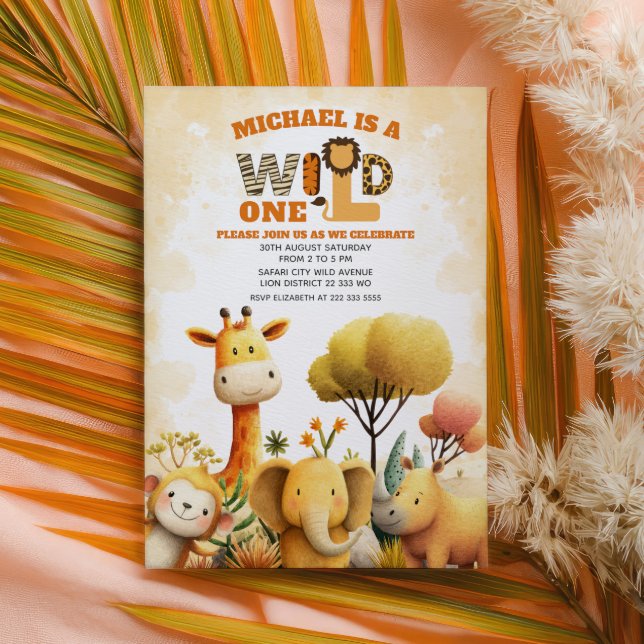 Invitation Animaux de safari mignons Anniversaire WILD ONE ZO (Créateur téléchargé)