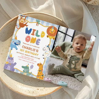 Invitation Animaux de safari mignons garçon 1er anniversaire 