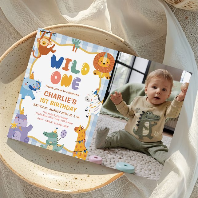 Invitation Animaux de safari mignons garçon 1er anniversaire  (Créateur téléchargé)